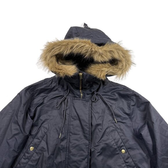 J Crew Perfect Winter Parka Womens XL Blue Eco-Friendly Primaloft Faux Fur Hood - Picture 13 of 16